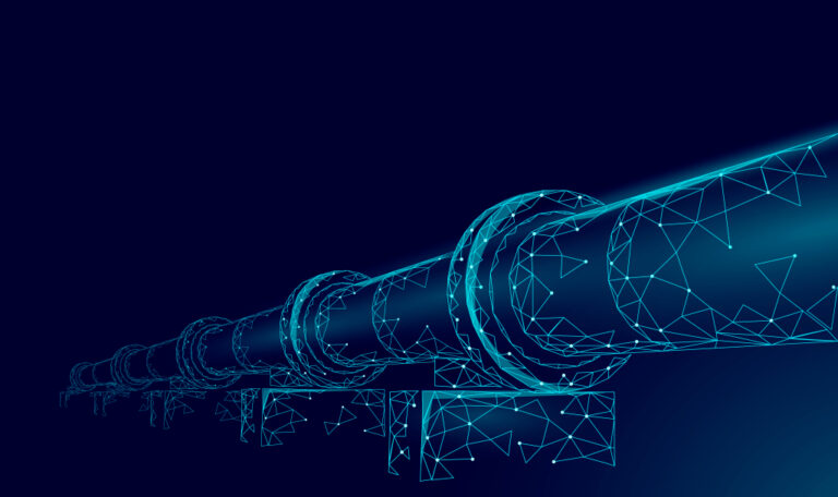 Oil pipeline low poly business concept. Finance economy polygonal petrol production. Petroleum fuel industry transportation line connection dots blue vector illustration