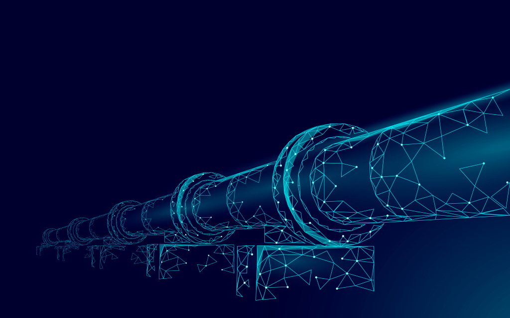 Oil pipeline low poly business concept. Finance economy polygonal petrol production. Petroleum fuel industry transportation line connection dots blue vector illustration