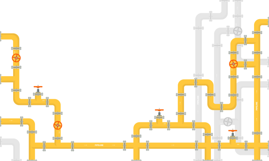 Industrial background with yellow pipeline. Oil, water or gas pipeline with fittings and valves. Web banner template. Vector illustration in a flat style.